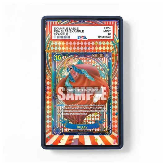 A PSA graded collectible card slab showing a colorful illustrated card with a butterfly motif and a white top label, photographed against a plain white background.