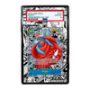 Trading card packaging featuring a character from 'One Piece' with a red hat and blue hair on a white background.