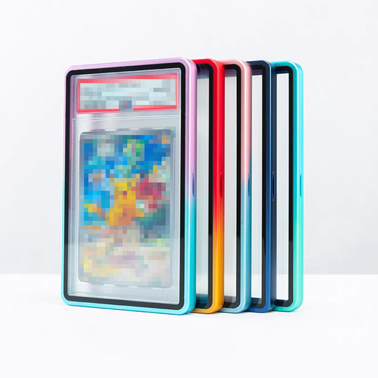 Five phone cases with different colored borders on a white background