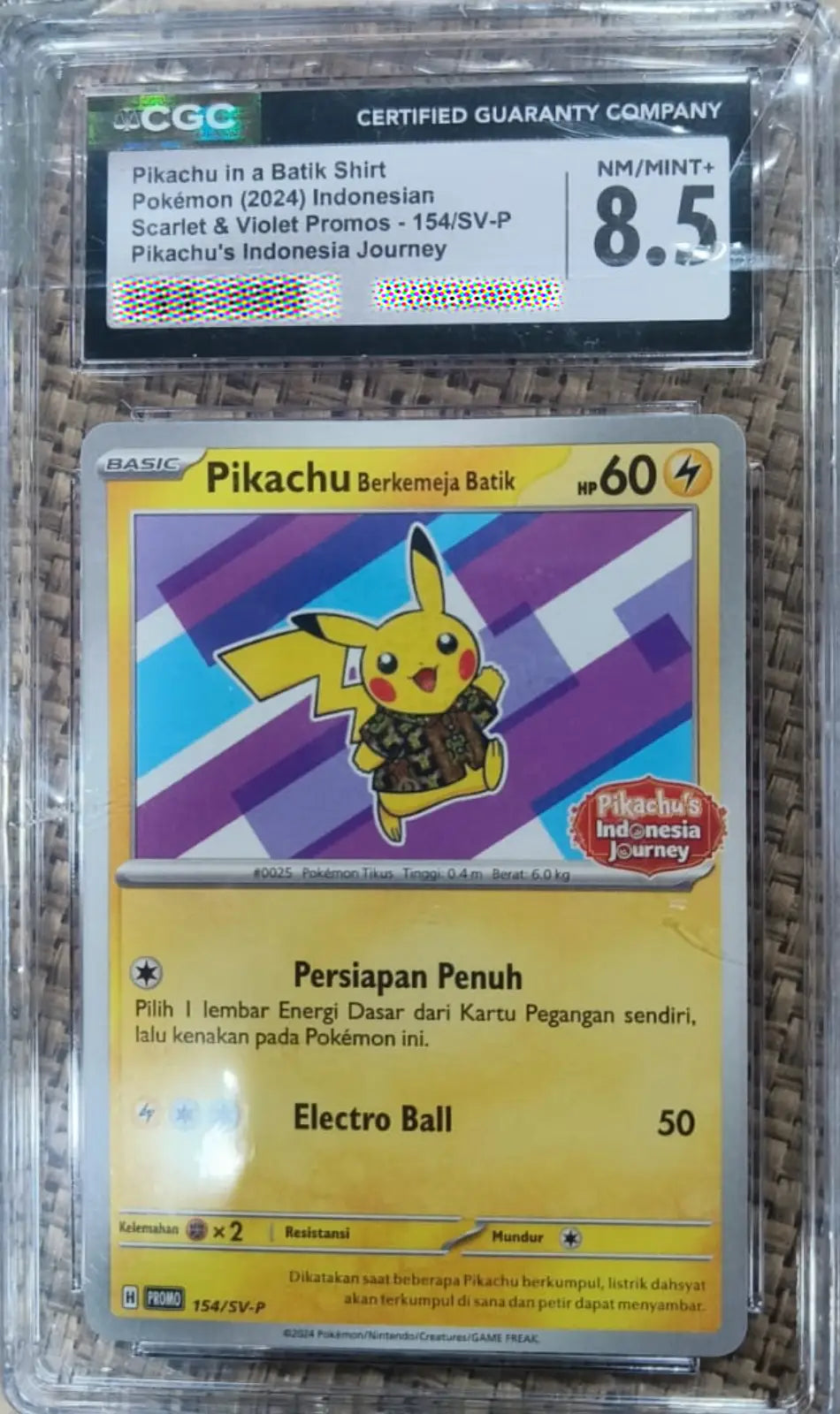 CGC 8.5 GEM MINT 2024 Pokémon Indonesian SV Promo Pikachu in Batik Shirt #154