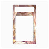 A decorative phone case or frame insert with a large blank white center and an illustrated border showing pink curtains, gold trim, and a soft pastel interior scene.