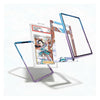 A set of transparent acrylic or glass card sleeves with colorful printed borders, shown floating around a sample Pokémon card on a clean white background.