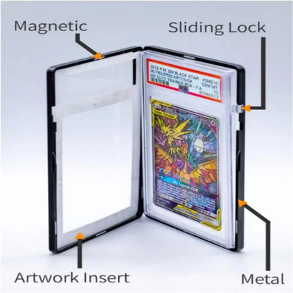 Card holder with labeled features on a light gray background