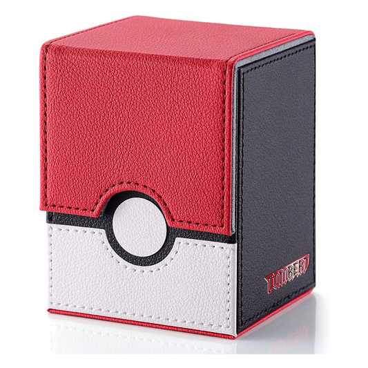 Card holder with red, white, and black design on a white background