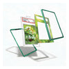 A clear acrylic card protector case with a translucent green frame, shown in multiple angles around a graded Pokémon card. The product is displayed on a clean white background with soft shadows.