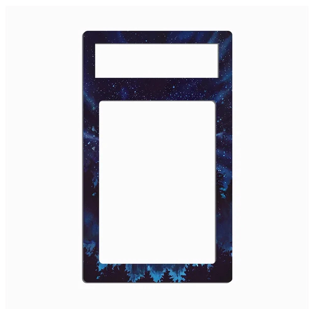 A rectangular picture frame with a dark blue and black galaxy forest pattern, featuring a small top slot and a larger central cutout, shown on a plain white background.