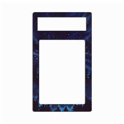 A rectangular picture frame with a dark blue and black galaxy forest pattern, featuring a small top slot and a larger central cutout, shown on a plain white background.