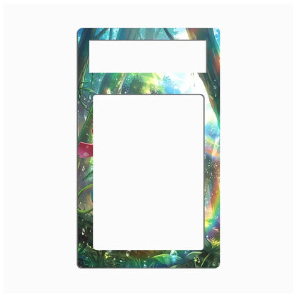 A decorative rectangular wall plate cover or light switch plate frame featuring a colorful forest illustration with green foliage, blue and yellow light effects, and a small pink mushroom. The top and center mounting areas are blank white spaces, likely for customization or labeling.