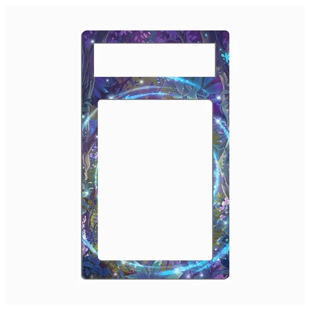 A decorative plastic or acrylic frame insert with a rectangular cutout at the top and a larger central opening, featuring an iridescent, cosmic floral pattern in shades of purple, blue, and green on a white background.