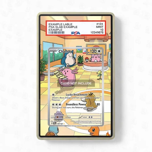 Card holder with a Pokémon trading card design on a white background