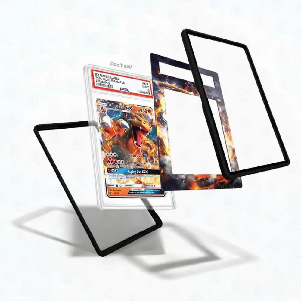 Trading card with protective sleeves on a white background