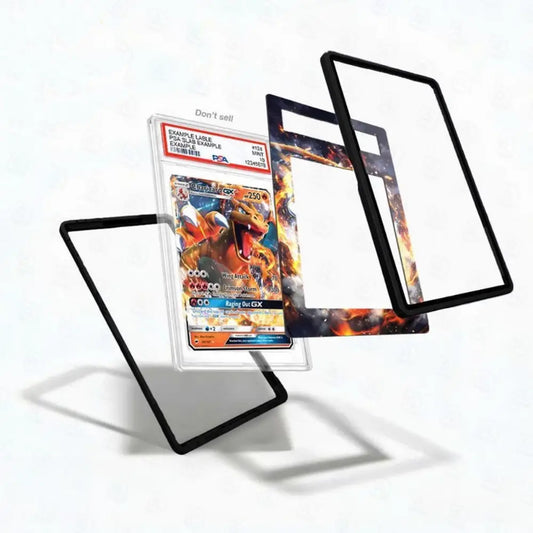 Trading card with protective sleeves on a white background