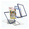 A clear acrylic display stand with a dark blue border, shown in multiple angles with a graded Pokémon Charizard card inserted on one stand. The product is displayed on a clean white background with soft shadows.