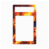 A rectangular decorative plate or frame insert with a printed fiery flame pattern in orange, yellow, red, and dark brown, shown on a plain white background.