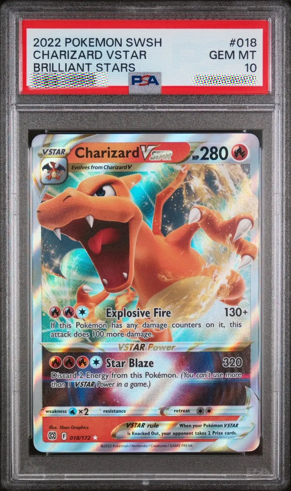 Pokémon trading card featuring Charizard VStar with a PSA grading label.