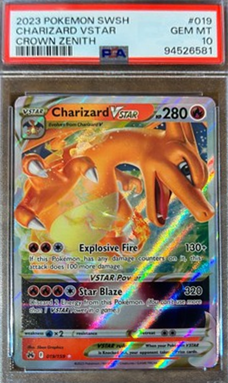 Pokémon Charizard VStar trading card with a PSA grading label