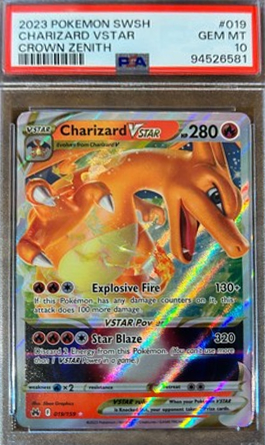 Pokémon Charizard VStar trading card with a PSA grading label