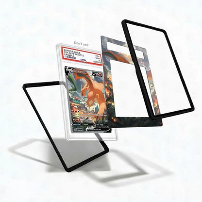 Trading card with protective sleeves on a white background