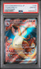 A graded Pokémon trading card featuring Charizard ex in Japanese, sealed inside a clear PSA grading case with a red header card. The card shows Charizard with a glowing egg on a fiery orange and blue background.