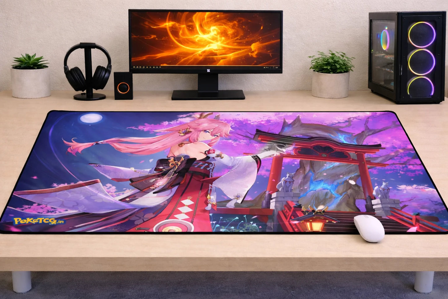 Genshin Impact "Guuji of the Grand Shrine" XXL Gaming Mousepad – 24" x 12" Aesthetic Desk Mat- Poketcg.in