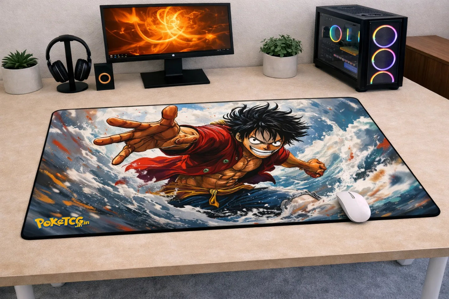 One Piece "Luffy’s Great Wave" XXL Gaming Mousepad – 24" x 12" Aesthetic Desk Mat- Poketcg.in