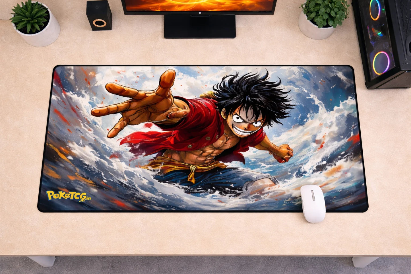 One Piece "Luffy’s Great Wave" XXL Gaming Mousepad – 24" x 12" Aesthetic Desk Mat- Poketcg.in