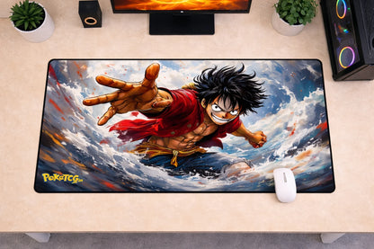 One Piece "Luffy’s Great Wave" XXL Gaming Mousepad – 24" x 12" Aesthetic Desk Mat- Poketcg.in
