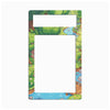 A rectangular decorative frame or mat with rounded corners, featuring a colorful cartoon forest border with green trees, a winding blue river, and a small bridge. The center and top sections are solid white.