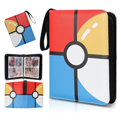 Collectible Trading Card Albums,4 Pocket Card Binder, 400 Double Sided Pocket PU Premium Zip Trading Collection Binderwith 50 Removable Sleeves, Card Folder forTCG, Sports Cards (Red &Blue)