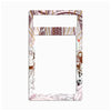 A decorative picture frame with a white center and an illustrated border featuring architectural linework, figures, and a lion in muted pink, brown, and gold tones.
