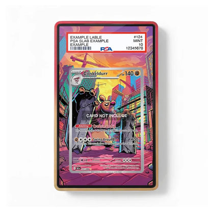 A PSA graded collectible card featuring a colorful sci-fi city scene with a bear-like character, shown against a plain white background. The card has a red border and a clear grading slab overlay with visible PSA text and barcode details.