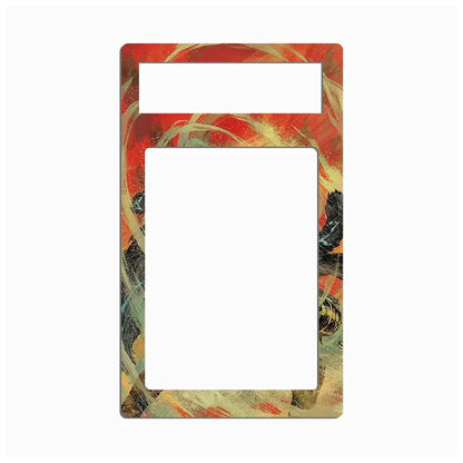 A rectangular picture frame with an abstract painted border featuring red, gold, black, and green brushstrokes, shown on a plain white background.