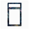A rectangular decorative frame or plate with rounded corners, featuring a dark blue and black galaxy print with stars and small anime-style character illustrations. The frame has two large white cutouts, one near the top and one centered vertically, on a plain light gray background.