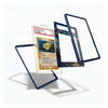 A set of custom protective acrylic card sleeves and frames, shown floating to display their different designs and transparency. One sleeve features a dark blue textured border, while others show clear panels or patterned cosmic designs.