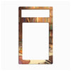 A decorative phone case or frame insert with rounded corners, featuring an illustrated library bookshelf border with books and a desk scene, with two large white cutout areas in the center and top.