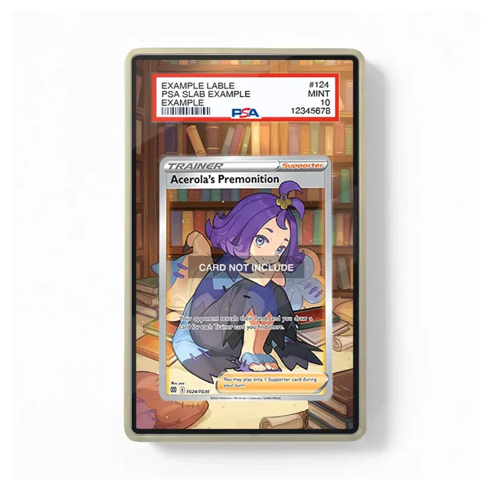 A PSA graded trading card in a clear protective slab, featuring Acerola's Premonition from Pokémon. The slab has a red and white PSA grading label at the top and a clear outer border, set against a clean white background.