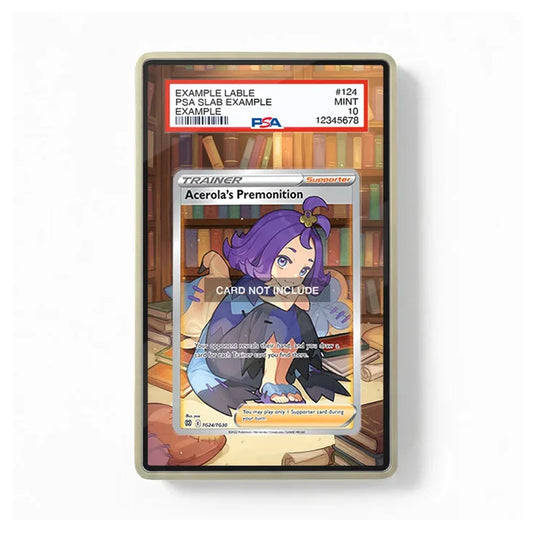 A PSA graded trading card in a clear protective slab, featuring Acerola's Premonition from Pokémon. The slab has a red and white PSA grading label at the top and a clear outer border, set against a clean white background.