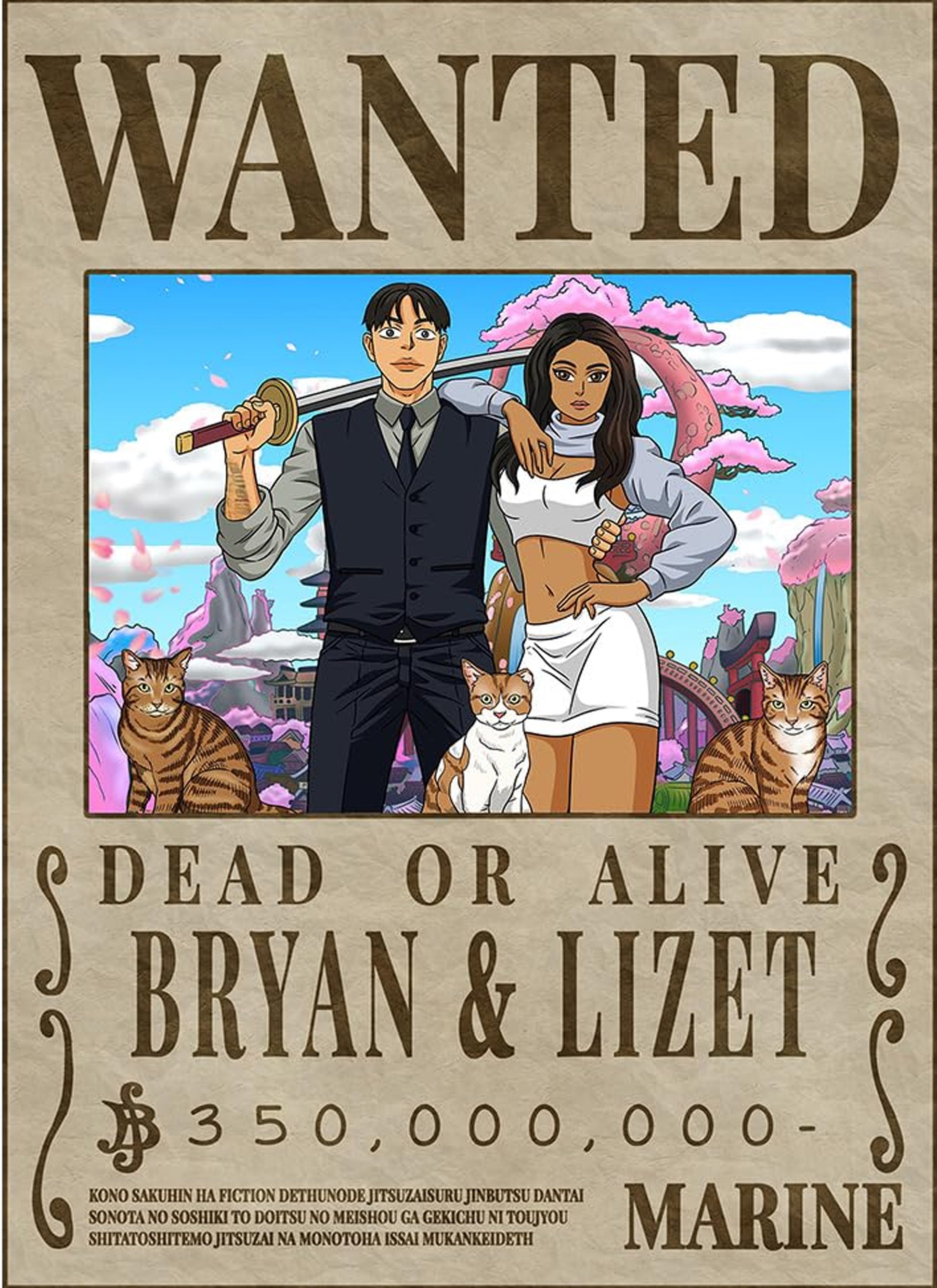 Custom Wanted Poster Couple Anime Style Dead or Alive Personalized Bounty Poster Gift for Couples Friends Portrait - PokeTCG
