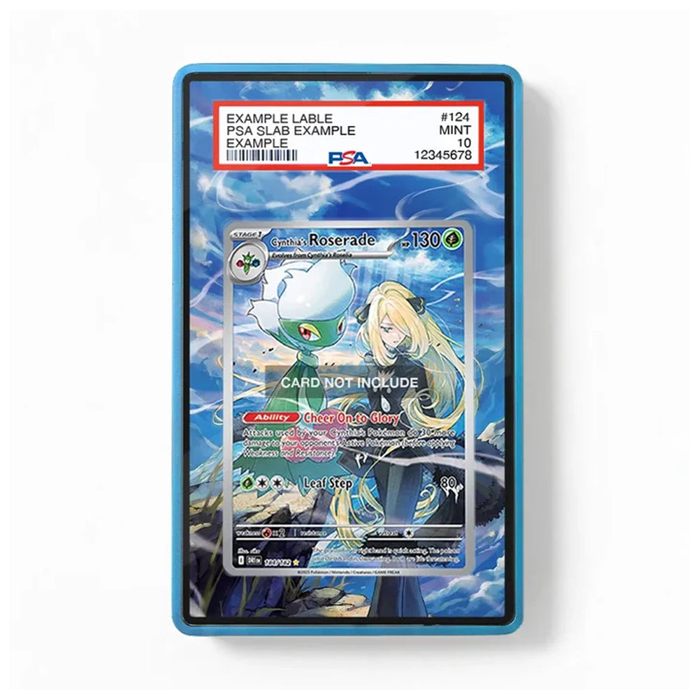 A PSA graded protective card slab containing a Pokémon TCG card, shown against a plain white background. The slab has a blue border and a white PSA label at the top.