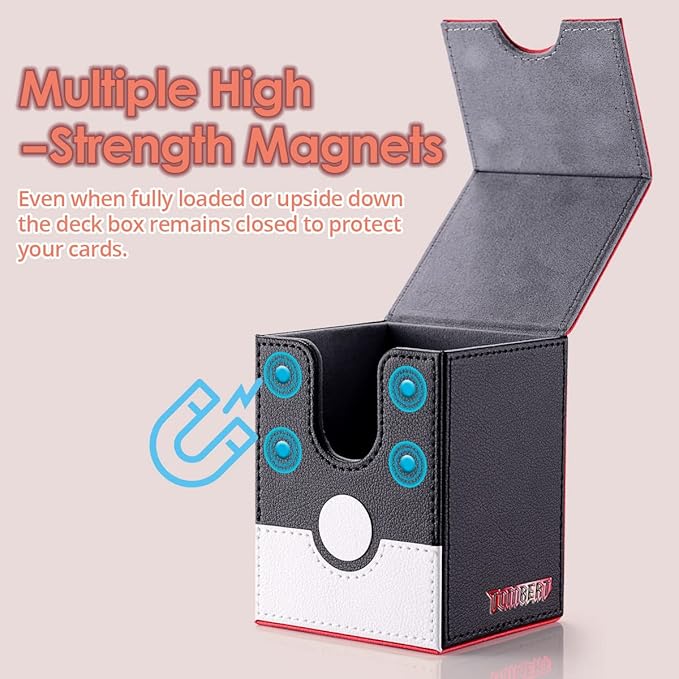 Black and white deck box with magnets on a beige background