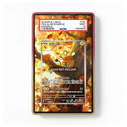 A PSA-certified collectible card slab featuring a Pokémon Tantan card design with autumn leaves, shown on a clean white background.