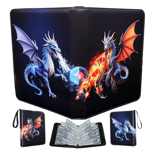 Deluxe Ice & Fire Dragon Trading Card Binder, 9-Pocket Zipper Album with 900 Side-Loading Pockets, Collectible Card Storage Album for Card Fans and Enthusiasts