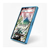 A blue smartphone case shown at an angle on a light gray background, with a colorful illustrated screen insert visible inside the phone.
