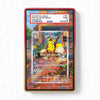 Pokémon trading card in a protective case on a white background