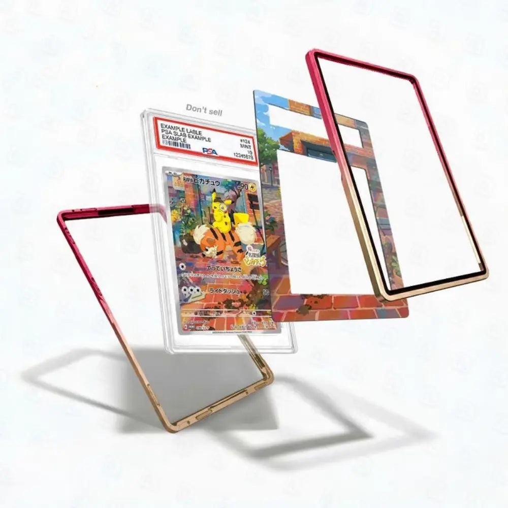 Pokémon trading card with protective cases on a white background
