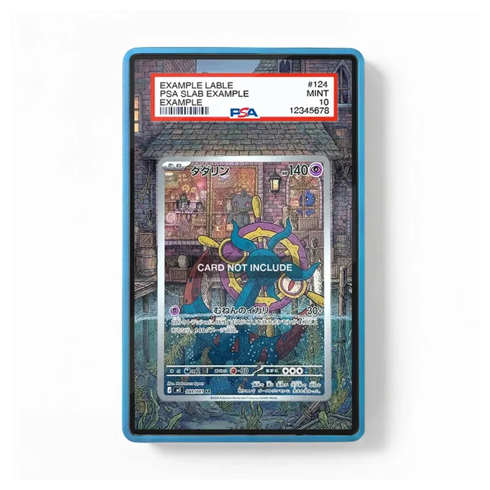 A PSA graded slab containing a Pokémon card, shown against a plain white background. The slab has a blue border and a red header label at the top.