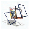 A set of clear acrylic card protectors with dark blue frames, shown floating around a graded Pokémon TCG card on a clean white background.