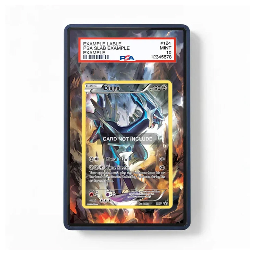 A PSA graded protective slab containing a Pokémon Driltra trading card, shown against a plain white background. The slab features a dark blue border and a fiery red, orange, and black graphic print.