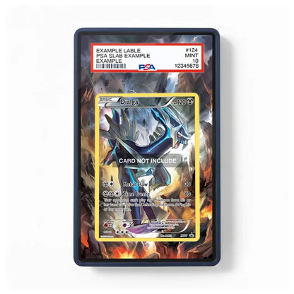 A PSA graded protective slab containing a Pokémon Driltra trading card, shown against a plain white background. The slab features a dark blue border and a fiery red, orange, and black graphic print.
