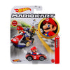 Hot Wheels Mario Kart toy car packaging with Mario figure on a white background